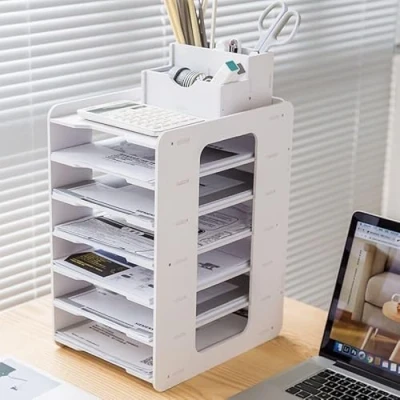 Imagen de THATSRAD Organizador Escritorio Bandeja Oficina para Cartas con Portalapices 7 Niveles Documentos Papeles Portadocumentos Soporte Archivador