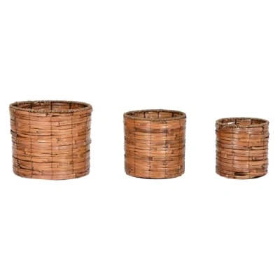 Imagen de Home ESPRIT Set de Maceteros Marrón Metal Ratán Tropical 31 x 27 cm