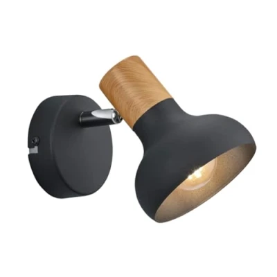 Imagen de Reality Leuchten RL Wall Spot Latika R81521032, metal negro mate, imitación madera, excl. 1x E14