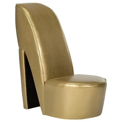 Imagen de vidaXL Sillón Forma Zapato Tacón Cuero Sintético Mobiliario Decoración Estructura Robusta Duradera Elegante Tapizado Suave Cómodo Estabilidad Dorado