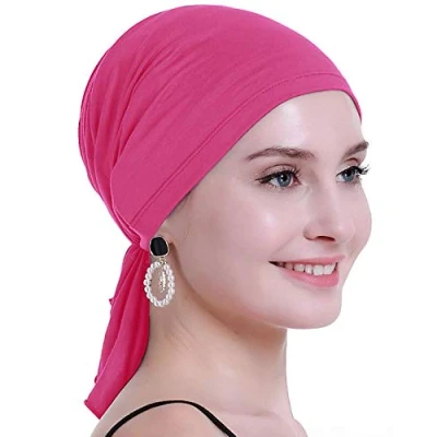 Imagen de osvyo Pañuelo de Bambú para la cabeza quimioterapia mujer, pérdida cabello, turbantes y gorras con embalaje sellado, rosa brillante, Talla única