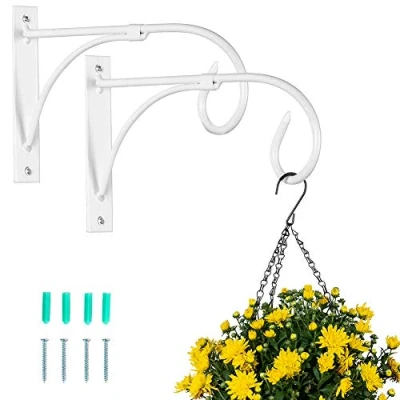 Imagen de Nuptio 2 Piezas Soporte para Cesta Colgante Blanco, Ganchos Colgar Pared, Plantas Colgantes, El Jardín, Exteriores Macetas Linternas