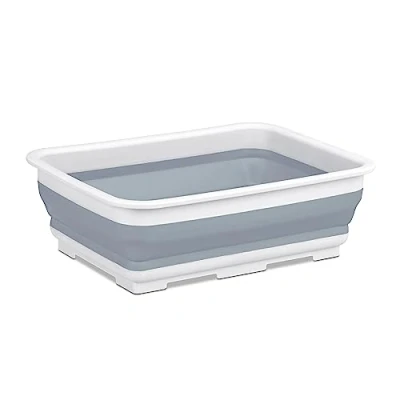 Imagen de Relaxdays Cesta Plegable, 7 litros, para Camping y Limpieza, 12x37x27 cm, Canasto Foldable Fregar, Plástico, Blanco/Gris
