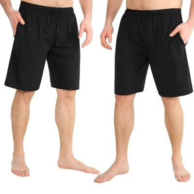 Imagen de CityComfort Cómodos Pantalones Cortos Pijama para Hombres, Pack de 2 Piezas (XL, Negro/Negro)