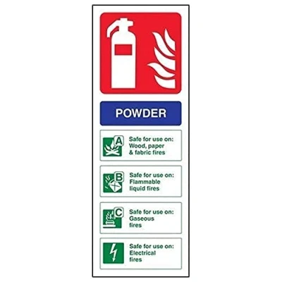Imagen de VSafety Señal para extintor de incendios en polvo, 100 mm x 280 mm, vinilo autoadhesivo