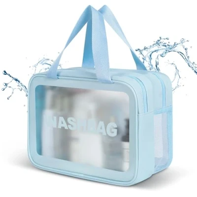 Imagen de AiQInu Neceser Mujer Transparente, Bolsa Cosmética Separación Seco y Mojado, Grande Estuche Maquillaje Impermeable para Mujeres Hombres