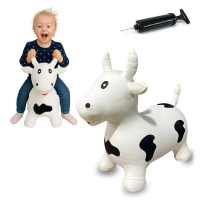Imagen de Jamara 460318 Toro animal saltarín blanco/negro con bomba Orejas como soporte. Incluye: Modelo, bomba, instrucciones.