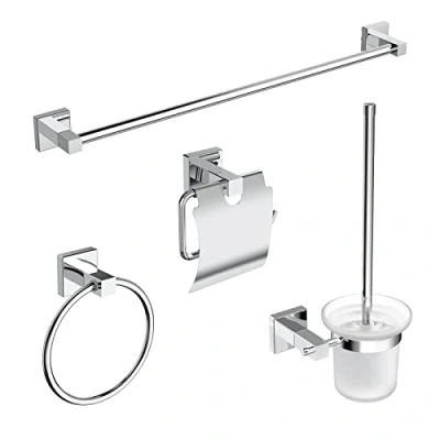 Imagen de EMKE Juego de 4 toalleros Acero Inoxidable para baño, Accesorios autoadhesivos, Pared, Toallas, con decoración y Barra Toalla 60 cm, cromada