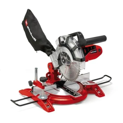 Imagen de Einhell Ingletadora con cable TC MS 2112 1600 W, 230 V, 5000 rpm, hoja de sierra punta carburo, plato giratorio ajuste ángulo 45, cabezal inclinable, Color Rojo