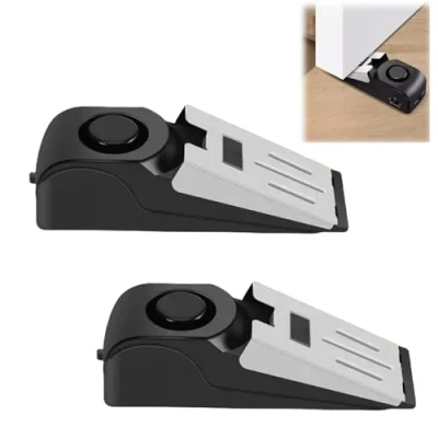 Imagen de Juego de 2 topes puerta con alarma, 120 dB, cuña portátil, alarma entrada, tope goma antideslizante y para puerta, protección antirrobo, seguridad viviendas