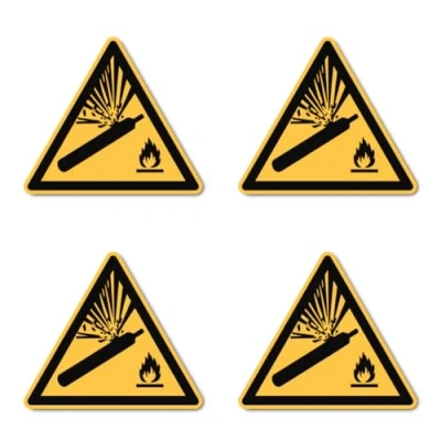Imagen de Advertencia de bombona gas: W029 DIN EN ISO 7010 / ASR A1.3 pegatina: 10 cm diámetro, 4 unidades.