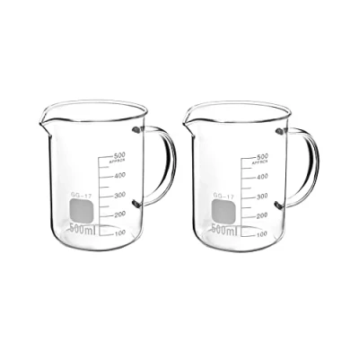 Imagen de QWORK® 2Pcs Vaso de Vídrio Graduado 500 ml,Vaso Cristal Laboratorio con asa