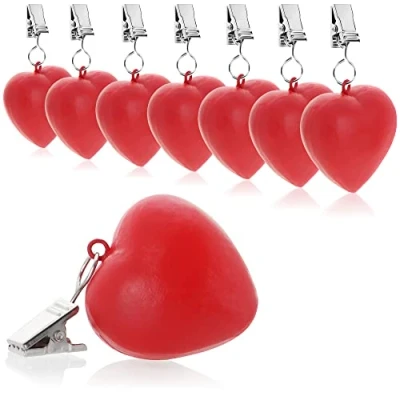 Imagen de com four® Pesos para Mantel 8X Resistentes a la Intemperie con Clip en diseño de corazón Aprox. 40g (Rojo Corazones)