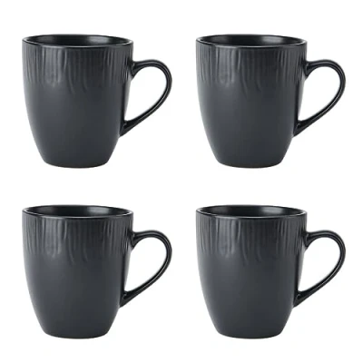 Imagen de Mikasa Jardin Midnight Juego de 4 Tazas, 420ml Gres para Té y Café, en Caja Regalo, Apto Lavavajillas, Negro