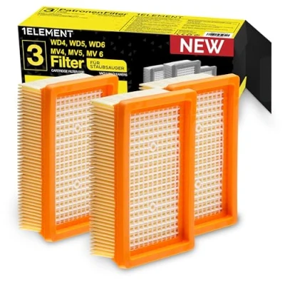 Imagen de 3 filtros para aspiradora Karcher [WD4, WD5, WD6/MV4, MV5, MV6] planos alérgicos contra polvo fino y olores [WD 4 5 6 MV] Instalación mejorada.