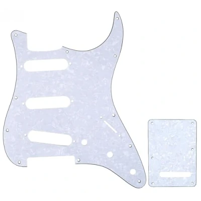 Imagen de Musiclily SSS Set de Pickguard Golpeador y Placa Trasera Strat para Fender American/México Standard Stratocaster Estilo Moderno, 4 capas White Pearl