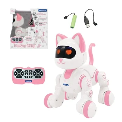 Imagen de Lexibook, Power Kitty Jr., Gato Robot teledirigido para Entrenar, Se menea como un Real, Ojos interactivos, Programable Stem, Batería Recargable, Rosa/Blanco, KIT01