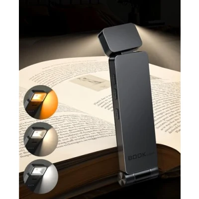 Imagen de Tyreses Luz de Lectura, Lampara Lectura con Pinzas, LED USB Recargable, 3 Colores y Brillos Continuamente Ajustables, Anti Azul, Regalo para Niños Amantes la