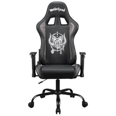 Imagen de Subsonic, Motorhead, Silla de juegos o oficina, asiento gamer para jugadores adultos, cómodo, reposacabezas integrado, reposabrazos y altura regulables, respaldo ergonómico, Negro