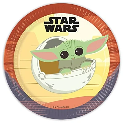 Imagen de Procos 93446 platos de fiesta Star Wars Mandalorian, tamaño 23 cm, 8 unidades, desechables papel, cumpleaños infantiles, vajilla para fiestas, FSC® Mix
