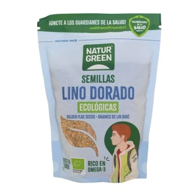 Imagen de NaturGreen Semillas de Lino Dorado Bio, Sin Gluten, 100% Vegetal, Ecológicas, Rico en Omega 3 y Fibra, Fuente Proteínas, Azúcares Añadidos, 225 g