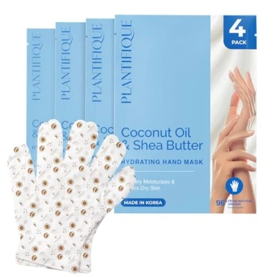 Imagen de PLANTIFIQUE Mascarilla Manos Coreana con Ácido Hialurónico, Manteca de Karité &amp; Aloe Vera, 4 Pares Guantes Hidratantes para Agrietadas y Secas Korean Hand Mask