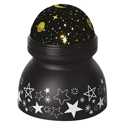 Imagen de EMOS Universo DCPW05 Proyector LED (luz blanca cálida, proyección de techo y pared, funciona con USB o pilas (3 x AAA), vida útil 10.000 horas, IP20 para interiores, color negro