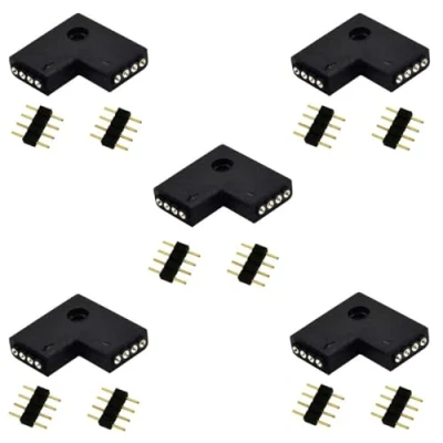 Imagen de 5pcs Conector Esquina Tira LED RGB Forma L Cinta 4 Pin Strip Connector Adaptador Banda Pines ángulo Recto para 5050 3528 2835 Strip, Negro