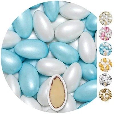Imagen de EinsSein 1kg Peladillas de almendras boda Conchiglia Mezcla blanco azul claro perla peladilla almendra bautizo bautizos grageas comunion comunión niño baratas confeti Fiesta cumpleaños chocolate