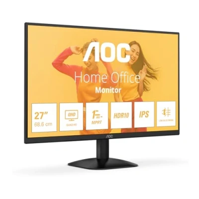 Imagen de AOC Monitor QHD Q27B35E de 27 Pulgadas, 75 Hz, IPS, 1 ms MPRT, sincronización adaptativa, HDR10 2560 x 1440, HDMI 1.4, DP Negro, Inch No Altavoces