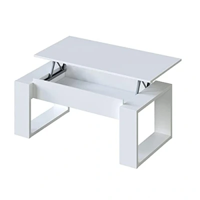 Imagen de Mesa de Centro elevable, Mesita para Salon, Auxiliar, Modelo Nova, Acabado en Color Blanco Artik, Medidas: 105 cm (Largo) x 55 (Ancho) 45 54 (Fondo)