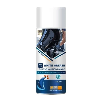 Imagen de Faren SEA 19, grasa náutica blanca, lubricante impermeable en spray de litio y PTFE resistente al agua mar, 400 ml (1)