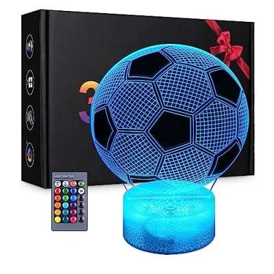 Imagen de Zawaer regalo de futbol para niños, Luz noche 3d LED lámpara con control remoto, Idea Regalos Navidad, creativo cumpleaños comunion niño, Decoración