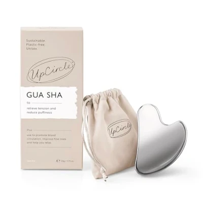 Imagen de UpCircle Herramienta facial Gua Sha Alivia la tensión, ayuda al drenaje linfático + aumenta circulación para un brillo saludable de acero inoxidable