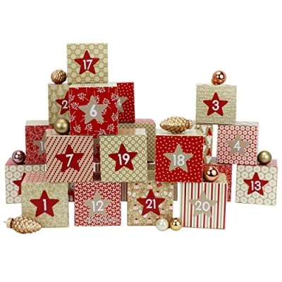 Imagen de Papierdrachen Set de Cajas Calendario adviento DIY Motivo Rojo Beige 24 Colores para Colocar y Rellenar