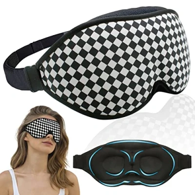 Imagen de Antifaz para Dormir, Antifaces Dormir 100% Que Bloquea la Luz, Máscara Suave y Cómodo Hombres Mujeres (Estampado De Leopardo) (Cuadros Blancos)