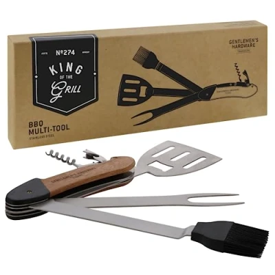 Imagen de Gentlemen&#039;s Hardware Multiherramienta para Barbacoa, Incluye: espátula, Tenedor, abrebotellas y sacacorchos, el Mejor compañero de Parrilla Madera Acacia Acero Inoxidable, GEN274UK