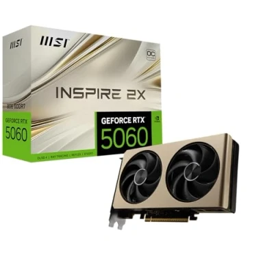 Imagen de MSI GeForce RTX 5060 8G Inspire 2X OC, Tarjeta gráfica NVIDIA 5060, GDDR7, 28 Gbps, PCI Gen 5, Negra