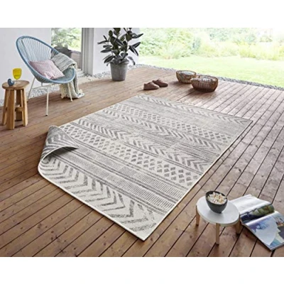 Imagen de Bougari In &amp; Outdoor Biri Alfombra Reversible (80 x 150 cm), Color Gris y Crema