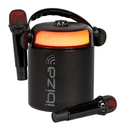 Imagen de Ibiza KARAHOME BK Altavoz Karaoke Ligero a Pilas con Dos micrófonos inalámbricos (a Pilas) Bluetooth, USB, MicroSD, AUX y Coax Negro