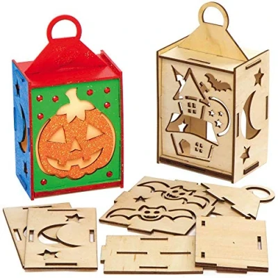 Imagen de Baker Ross AX241 Kit De Linternas Halloween Madera Paquete 3, Para Que Los Niños Decoren Y Exhiban Durante La Temporada Truco O Trato