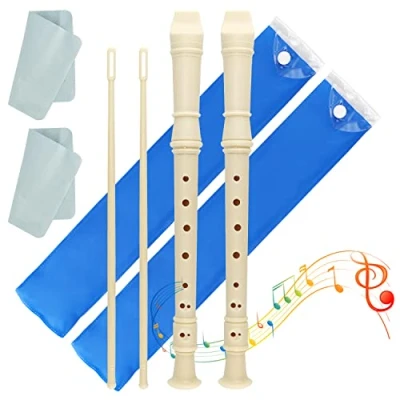 Imagen de Flauta Dulce Escolar Soprano de Embolo Infantil 2 Pieza Digitación Alemana 8 Hoyos Recorder Flute con Varilla Limpieza y Manual Instrucciones