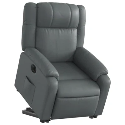 Imagen de vidaXL Sillón Reclinable Elevable Eléctrico, Silla con Respaldo Reposabrazos, de Relax Descanso, Asiento Ajustable, Cuero Sintético Gris