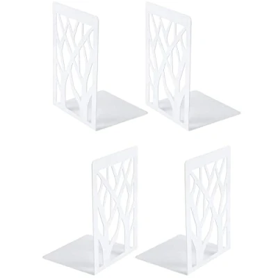 Imagen de Sujeta Libros,Lre Co. Sujetalibros,Apoya Libros de Metal,Diseño árbol Decoración Sujetalibros Originales Oficina Soporte Libros, Infantil Estanteria para Hogar,Blanco 2 Pares