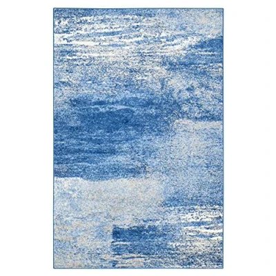 Imagen de SAFAVIEH Alfombra moderna para salón, comedor, dormitorio, colección Adirondack, pelo corto, plata y azul, 91 x 152 cm