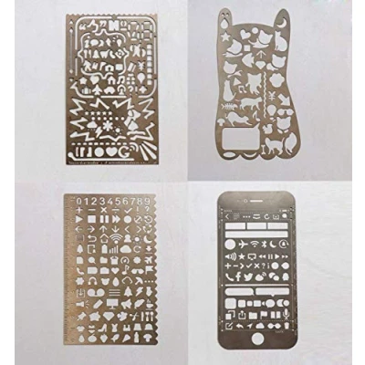 Imagen de BLUGUL Plantillas de Dibujo, Acero Inoxidable Regla, para Bullet Journal,Diario Scrapbooking Manualidades DIY Album Fotos, Elementos Basicos 4pcs