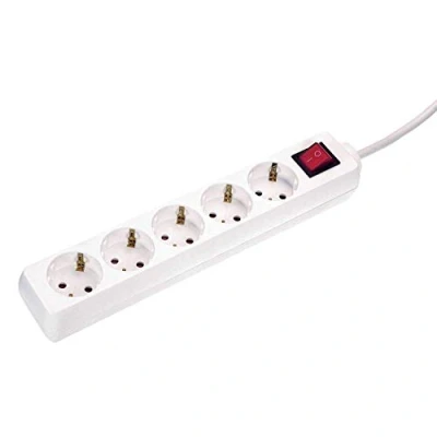 Imagen de as Schwabe Regleta de enchufes múltiples 5 veces con interruptor, enchufe múltiple cable 1,4 m, toma corriente protección contacto aumentada 230V, 16A, IP20 blanco