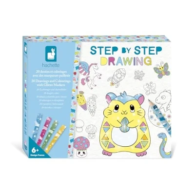 Imagen de Janod by Step Drawing Aprende A Dibujar 20 Modelos + Rotuladores con Purpurina Juego didáctico Aprender y concentrarse Partir de 6 años J09157 (JURATOYS J09157)