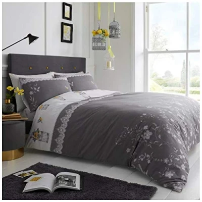 Imagen de GC GAVENO CAVAILIA Funda de edredón Reversible fácil Cuidado, tamaño King, Ropa Cama y Flores Suaves cómodas, Color Gris