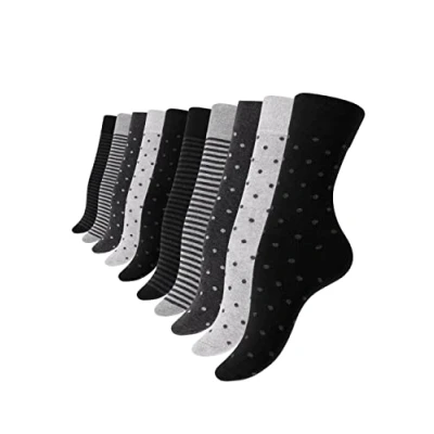 Imagen de Vincent Creation® 10 pares calcetines de algodón mujer Puntos y rayas (EU 39/42, negro/gris)
